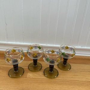 German Roemer Grape Design Wine Goblets Olive Green Bubble Stem Vintage Set